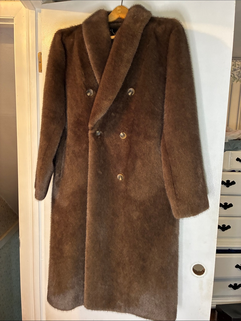 Jones New York Women's Brown Double-Breasted Faux-Fur Coat NWT Size M